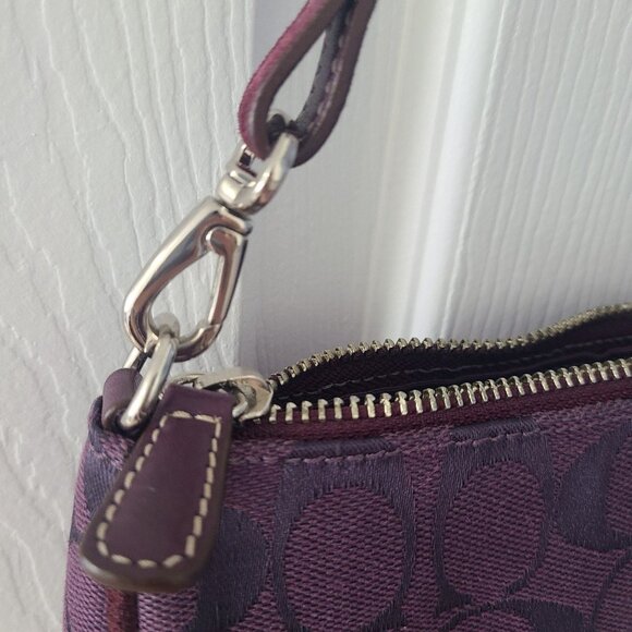 Coach Y2K Demi Baguette Bag Wristlet Signature Monogram Purple Leather Trim 6094 - Picture 7 of 10